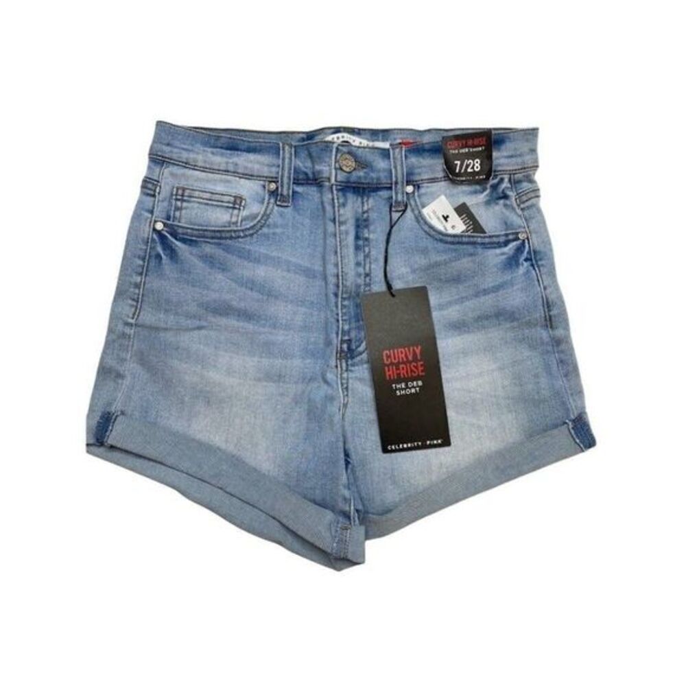 Celebrity Pink Curvy Fit Jean Shorts 7 Light Blue Juniors' Cuffed Stretch Faded